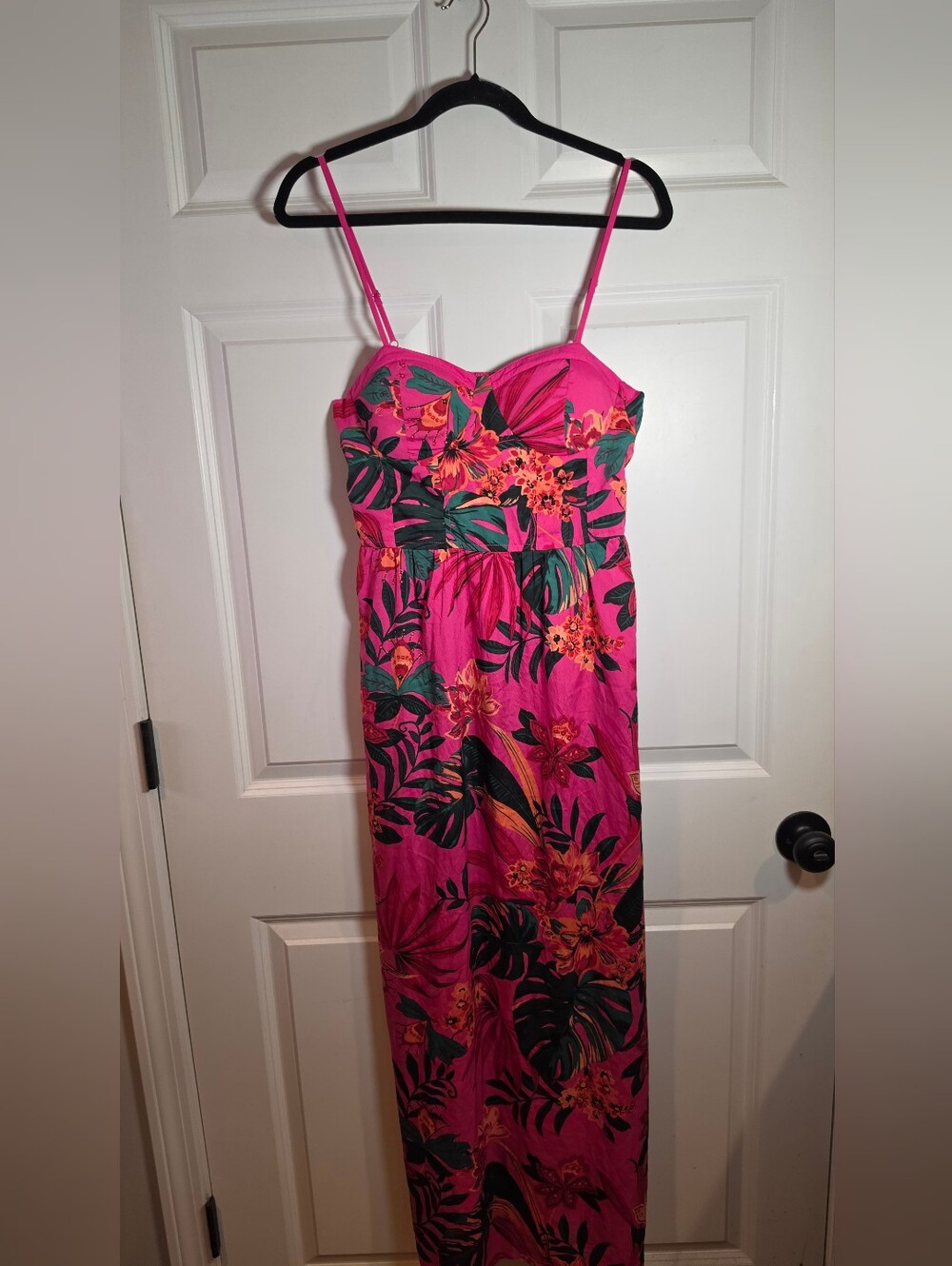 Band Of The Free Women's Pink Tropical Sleeveless Maxi Dress L